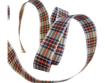 5 metres White multi Tartan Ribbon: 16mm Scottish Plaid Ribbon