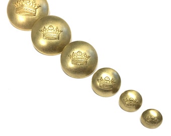 6 Gold Metal Crown Buttons: Etched Coat of Arms Blazer Buttons