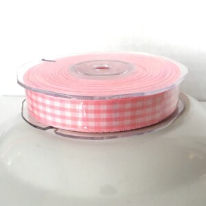 5M, pink gingham check ribbon, pink plaid ribbon, 15mm ribbon, pink check ribbon, baby pink ribbon, gingham ribbon, plaid ribbon, crafts uk image 4