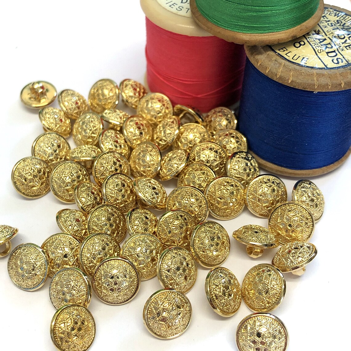 10 Small 11mm 18L Gold Patterned Buttons With Shank Gold Etsy