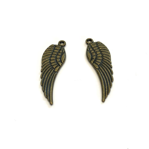 10, antique bronze angel wing charms, angel wing charms, antique bronze charms, jewellery charms, steampunk charms, craft supplies, jewelery
