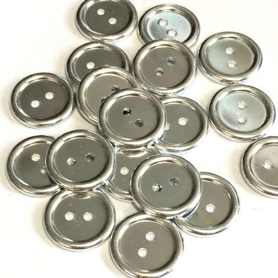 10 X 16mm Silver Metallic Buttons With Two Holes, Flat Silver Buttons,  Silver Metallic Buttons 