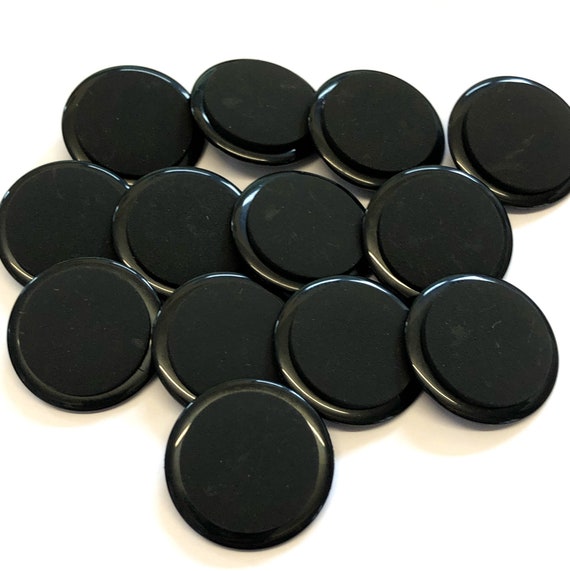 6, 25mm 40L Black Shank Buttons, Large Black Buttons, Black Coat