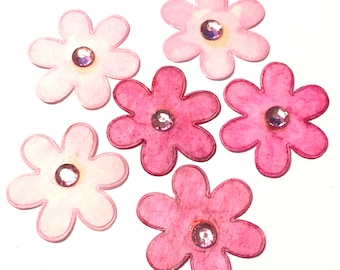 Pink Paper Flower Stickers: Gem Embellishments, Cardmaking (12, 40mm)