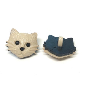 Pu&ograve; includere: Un paio di bottoni in plastica beige a forma di viso di gatto con occhi neri. Il retro del bottone &egrave; blu.
