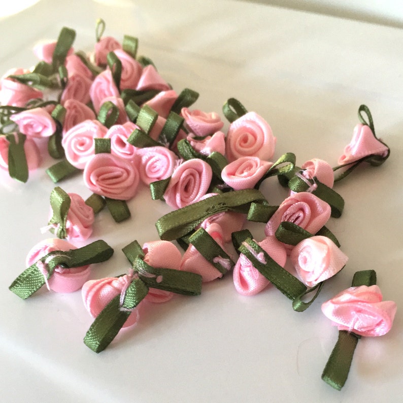 20 Pink Ribbon Roses Satin Ribbon Roses Pink Satin Roses Etsy UK