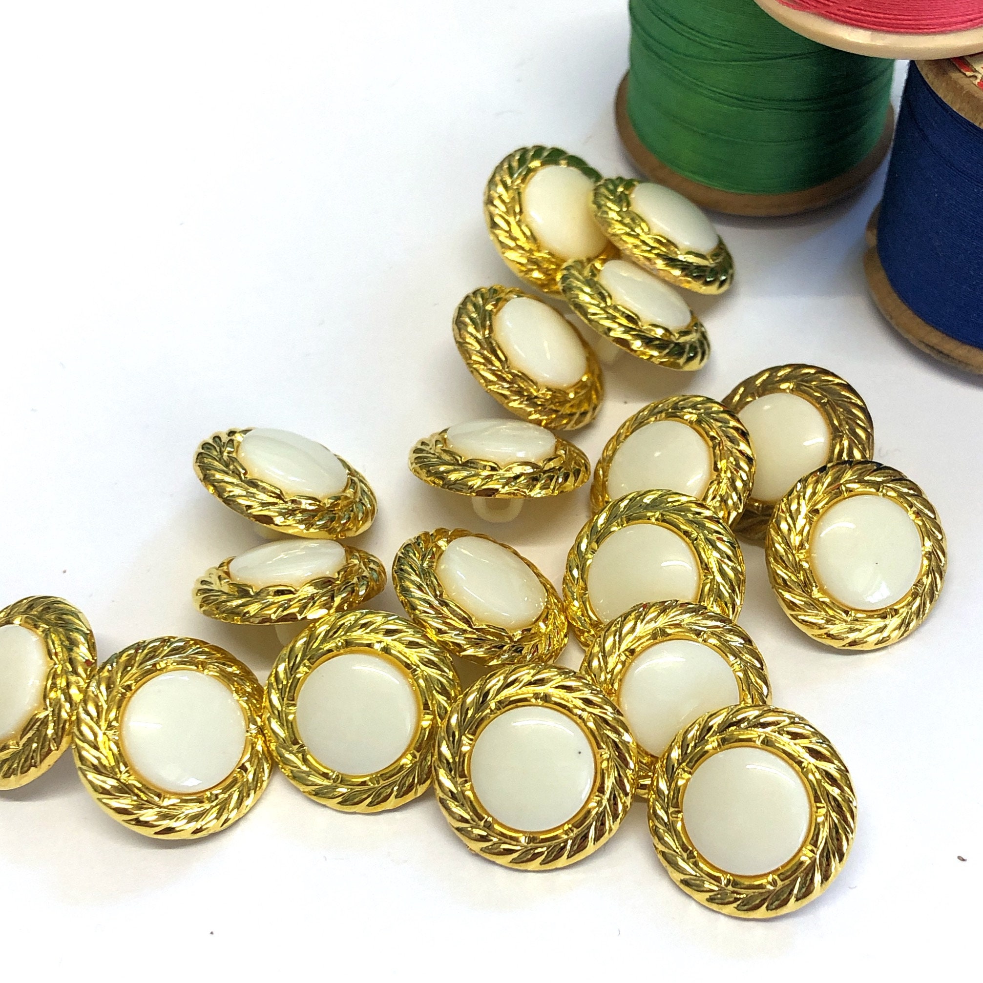 10, Pearl Resin and Gold Metallic Buttons, Fancy Buttons, Gold Decorative  Buttons, Ivory Shank Buttons, Gold Buttons, 15mm Buttons -  UK