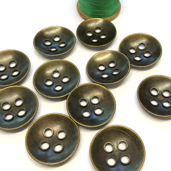 2, 27.5mm (44L) curved bronze metal buttons with 4 holes, antique bronze buttons, coat buttons, jacket buttons, retro buttons