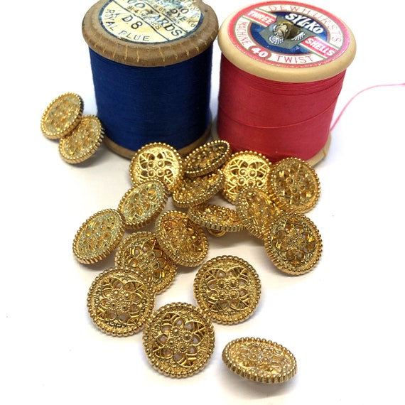 15mm flower patterned gold metallic shank buttons 24L gold coat buttons unusual gold buttons patterned coat buttons, 6
