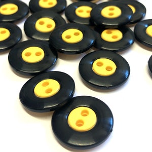 Black & Yellow Buttons: Retro Two-Tone Plastic Buttons (10, 20mm)