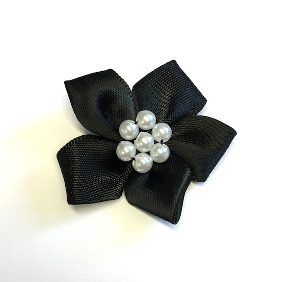 10 Black Satin Ribbon Flowers Pearl Ribbon Flowers Ribbon 