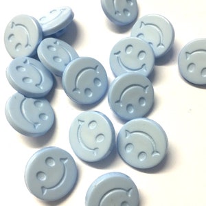 10 blue smiling face buttons, blue novelty buttons, blue baby buttons, happy face buttons, blue resin buttons, sewing supplies, buttons uk