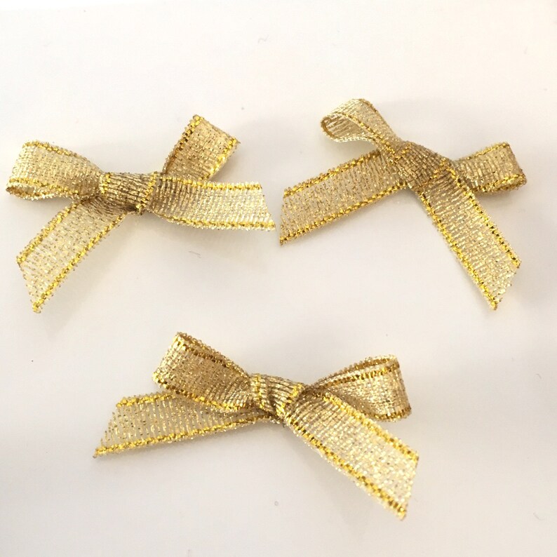 20 gold bows gold ribbon bows gold lurex bows 7mm bows Etsy
