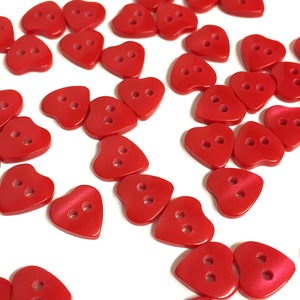 10, Red Heart Buttons, Heart Shaped Buttons, Small Buttons, Opalescent  Buttons, 11mm Dolls Buttons, Baby Buttons, Valentines Buttons 