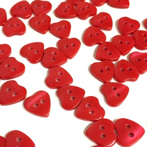 10, Red Heart Buttons, Heart Shaped Buttons, Small Buttons