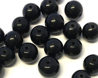 20 x 8mm round dyed black natural jade beads with 1mm hole, dyed black beads, 8mm beads, jewellery beads, jewellery making, craft beads