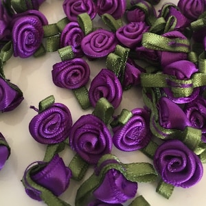 10, purple ribbon roses, satin ribbon roses, purple satin roses, sew on flowers, small ribbon roses, purple ribbon flowers, flower appliques