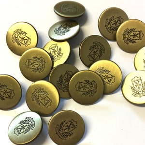 Antique Bronze Metal Buttons: Vintage Coat of Arms (20mm, Set of 6)