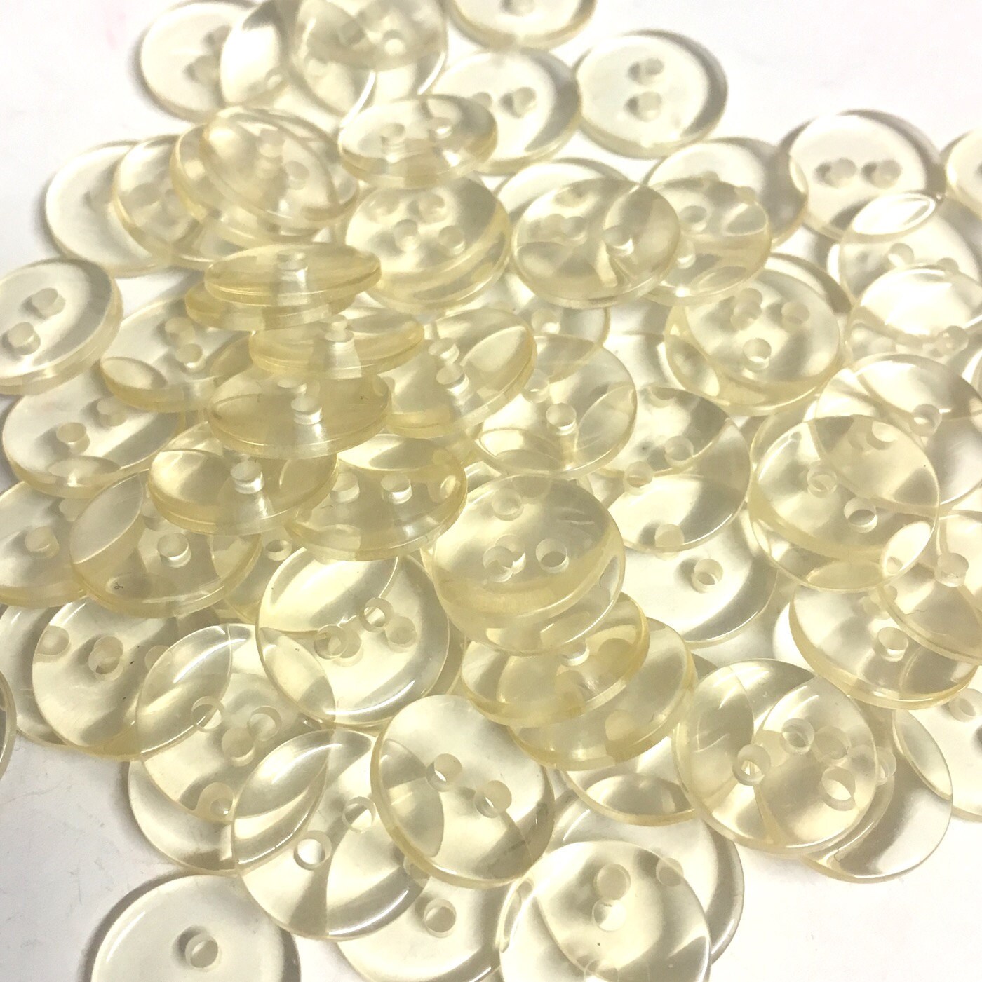 20 Light Yellow Transparent Resin Buttons: 13mm Sewing