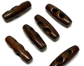 6pcs Dark Brown Wood Toggle Buttons: 29mm Coat Fasteners
