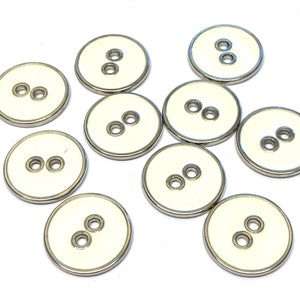 6 x silber und weiße runde Emailleknöpfe, italienische silberne Metallknöpfe, verschiedene Größen, silberne Metallknöpfe, ungewöhnlicher Metallknopf