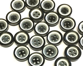 20, 12mm (20L) layered black and white shirt buttons, resin buttons, small buttons, black buttons, white buttons, craft buttons, uk buttons