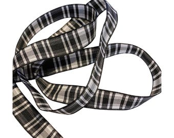 5 metres Black and white Tartan Ribbon: 16mm Scottish Plaid Ribbon
