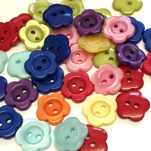 10, 14mm (22L) assorted colour flower shaped resin buttons, mixed colour flower buttons, opalescent buttons, mixed craft buttons