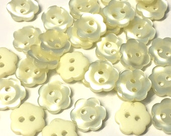 10, cream flower buttons, flower shape buttons, different sizes, opalescent buttons, doll buttons, baby buttons, floral button, cream button