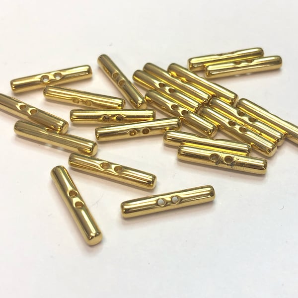 6, 23mm (36L) gold metallic cylinder buttons, tubular buttons, gold bar buttons, long thin buttons