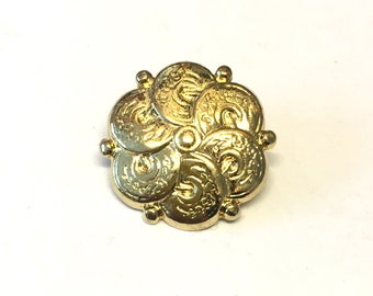 2, Vintage gold tone solid metal swirl flower buttons, rare buttons, unusual vintage buttons, gold shank buttons