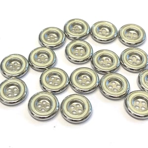 Aged Silver Metal Buttons with White Enamel Border (10mm)
