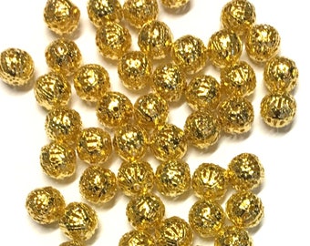 Gold Plated Filigree Spacer Beads, 8mm Metal Jewellery Beads