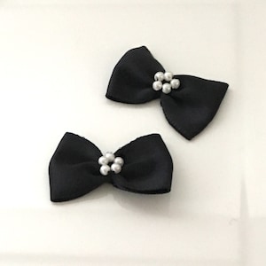 Black Satin Ribbon Bows with Pearl Detail (10 pc)