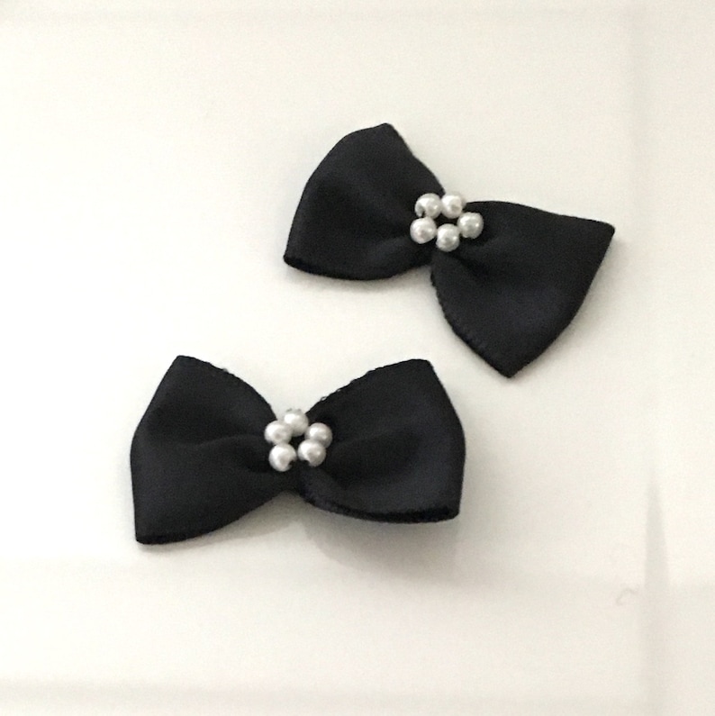 10 black satin bows black pearl bows black wedding bows Etsy