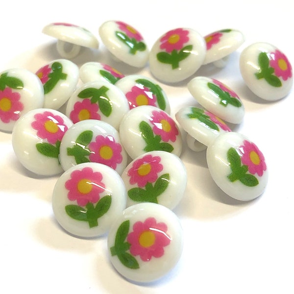 10 botones rosas con forma de margarita: botones blancos con forma de flor (15 mm)
