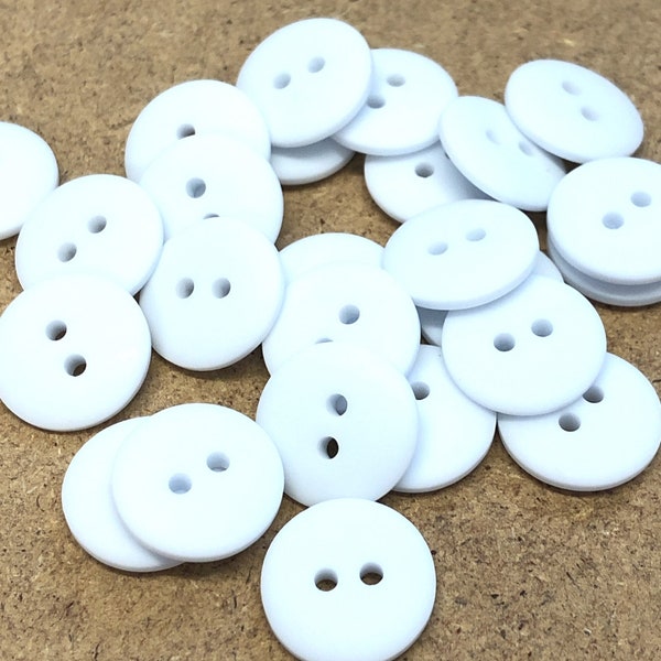 10, 15mm (24L) boutons smartie blancs, boutons blancs, boutons en résine blanche, boutons blancs pour bébé, boutons artisanaux, boutons à coudre, boutons blancs