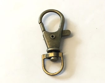 10 bronze metal swivel clips, bronze lobster clips, bronze keyring clips, bronze trigger clips, keyring making, handbag charms, findings uk