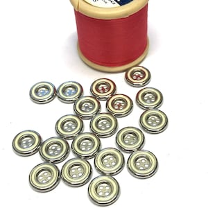 Aged Silver Metal Buttons: White Enamel Border, 11mm (Pack of 10)