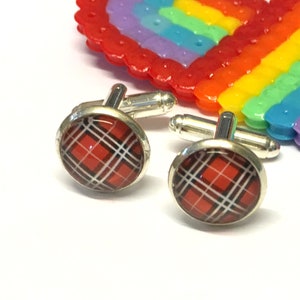 Pair of tartan pattern cufflinks in a gift box, silver plated twist and lock cufflinks, glass tartan cufflinks, quirky gifts, gifts for men