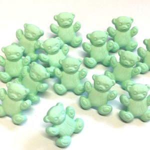 10 green teddy buttons, green teddy bear buttons, green novelty buttons, green childrens buttons, green 15mm buttons, baby buttons