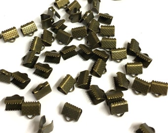 20, 50 or 100 bronze ribbon crimps, ribbon clamps, ribbon end crimps, antique bronze plate crimp, 8mm ribbon crimps, bronze findings