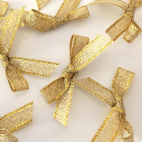 10, Gold Bows, Gold Ribbon Bows, Gold Lurex Bows, 7mm Bows, 7mm Gold Bows,  Cardmaking Supplies, Craft Embellishments, Christmas Craft Supply 