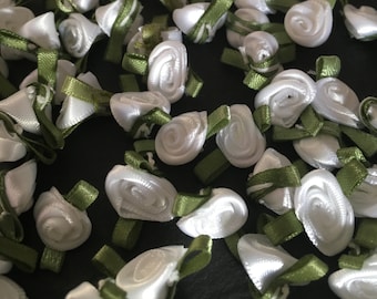 10, white ribbon roses, satin ribbon roses, white satin roses, sew on flowers, small ribbon roses, white ribbon flowers, flower appliques