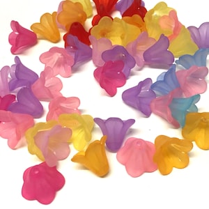 20 frosted acrylic angel skirt beads in mixed colour, frosted bluebell flower beads, acrylic flower beads, 15mm beads, angel wing beads