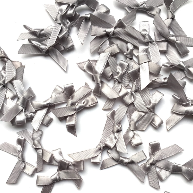 20 Satin Ribbon Bows Silver Ribbon Bows Silver Satin Bows Etsy