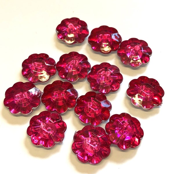 10, 15mm hot pink crystal effect flower shaped buttons, pink faceted crystal buttons, flower shaped buttons, diamante style buttons