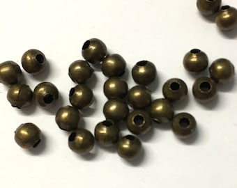 200 Antique Bronze Metal Spacer Beads: 4mm Round Beads