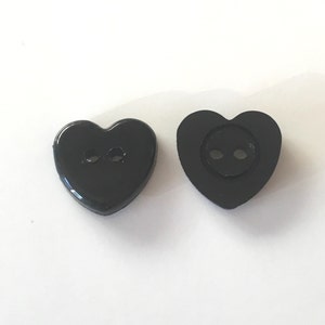 10, black heart buttons, black buttons, heart shaped buttons, baby buttons, valentines buttons, buttons uk, resin buttons, 14mm buttons image 2