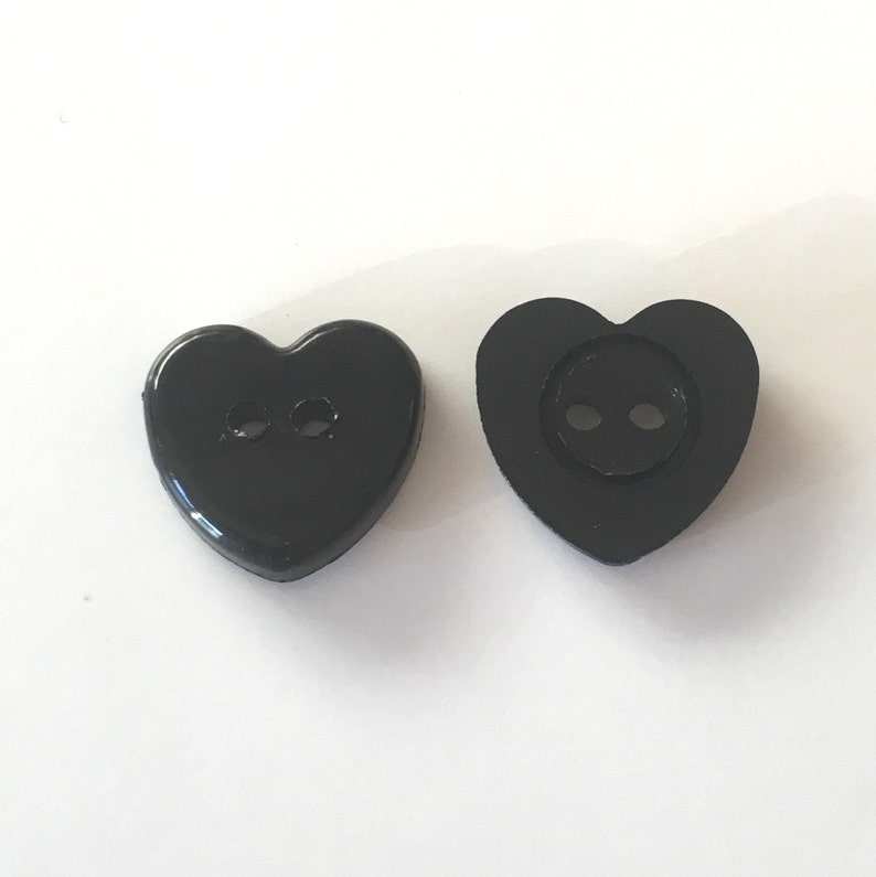 10, black heart buttons, black buttons, heart shaped buttons, baby buttons, valentines buttons, buttons uk, resin buttons, 14mm buttons image 2